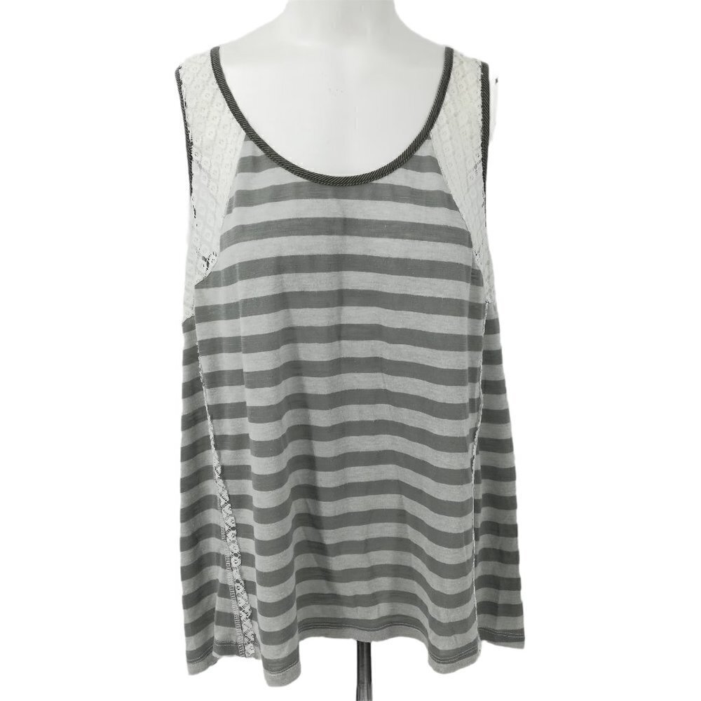 Mystree Lace Knit Swing Tank Top Size L Crochet Stretch Trapeze Striped Sheer